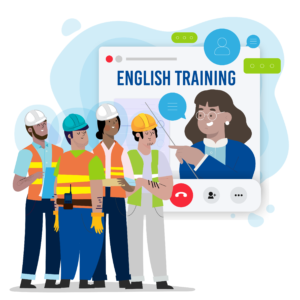 Construction workers studying english in group class