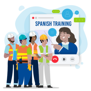 Construction workers studying spanish in group class