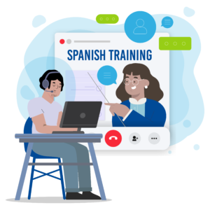Call-center staff-studying-spanish-1-on-1-class